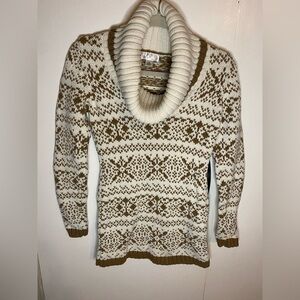 Ann Taylor Loft Womens Pullover Sweater Beige Nordic Fair Isle Long Sleeve XS